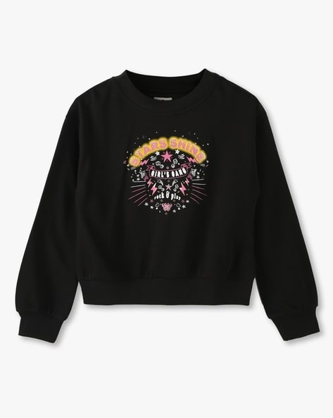 Girls Typographic Print Relaxed Fit Crew Neck Sweatshirt