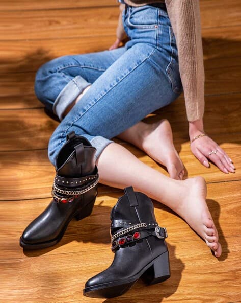 Buy Saint G Embellished Pointed-Toe Ankle-Length Slip-On Boots