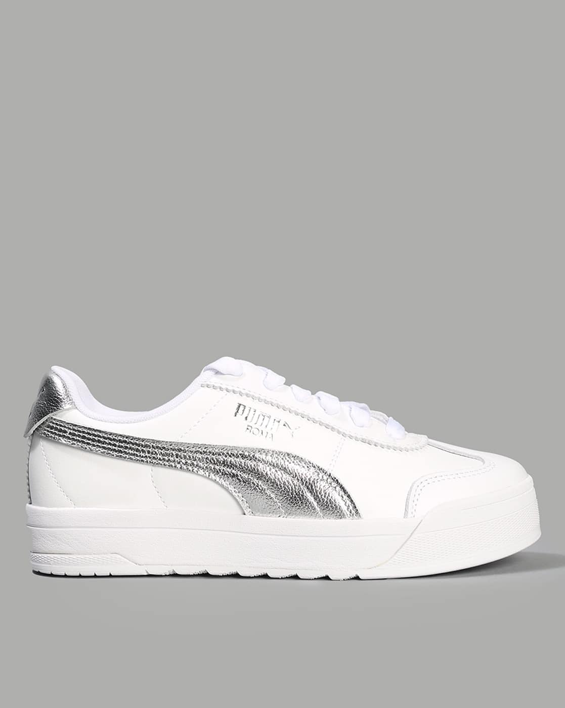 Buy Puma Roma Low-Top Lace-Up Shoes | White Color Women | AJIO LUXE