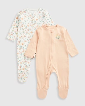 Infants Pack of 2 Floral Garden Print Cotton Sleepsuits-image-9