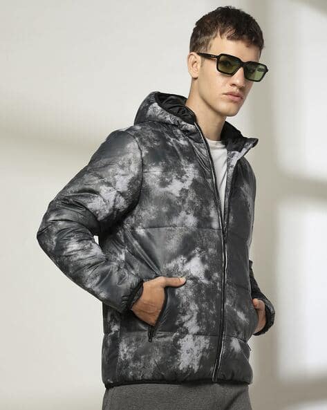 Men Tie Dye Regular Fit Zip-Front Hooded Jacket