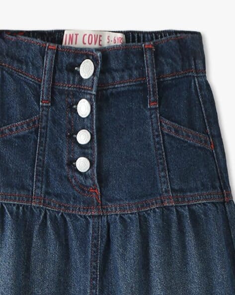 Girls Denim Tiered Maxi Skirt