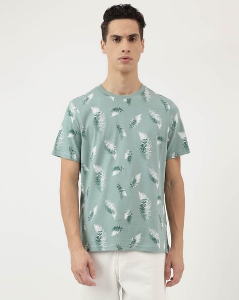 Marks & Spencer Men Leaf Print Regular Fit Crew-Neck T-Shirt