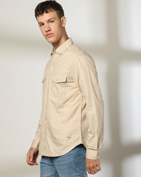 Dress Shirt Beige Skinny Jeans Men Antonios Business Casual Beige