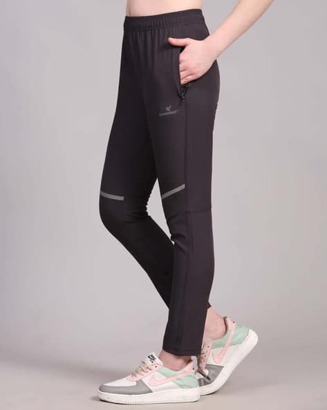 Dpassion Women Logo Print Straight Track Pants with Insert Pockets