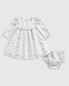mothercare Girls Floral Print Cotton Fit & Flare Dress with Panties-picture-20