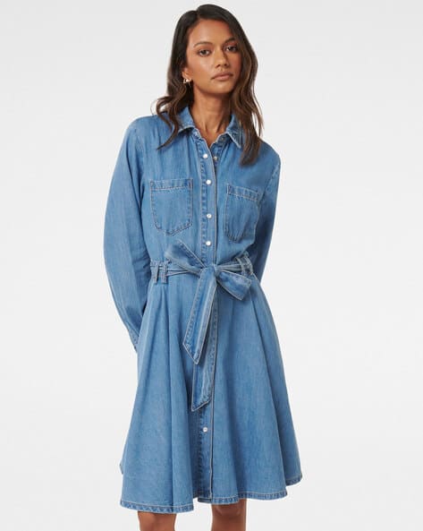 Women Fit & Flare Dress with Belt