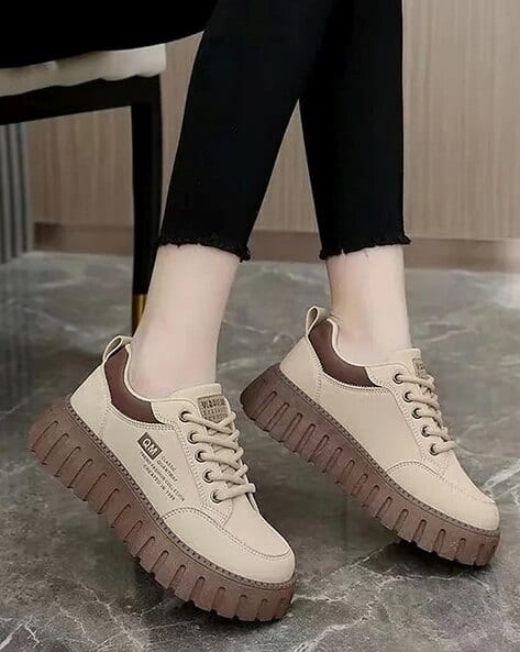 Women Knitted Lace-Up Shoes with Round Toes