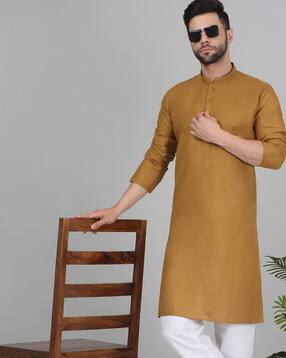 kraft india Men Relaxed-Fit Long Kurta with Mandarin Collar-picture-40