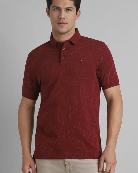 SIMON CARTER Men Leaf Print Polo T-Shirt