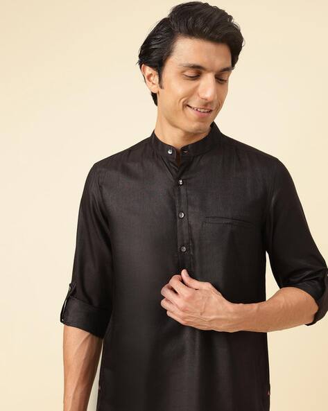Buy Fabindia Men Slim Fit Band Collar Shirt Online | Ajio.com