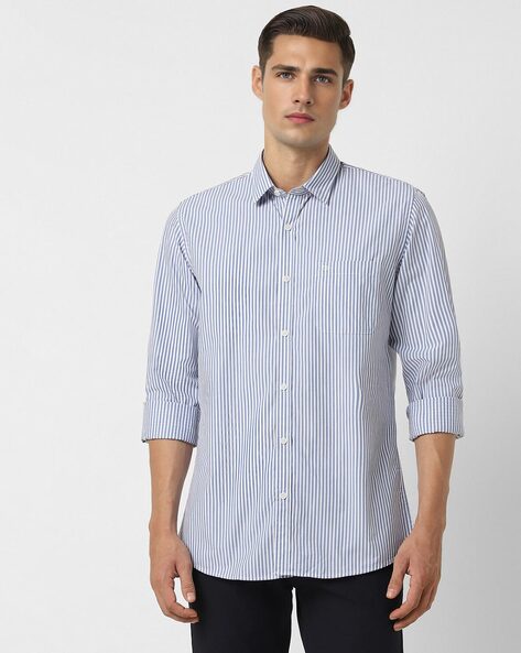 Men Striped Slim Fit Shirt with Patch Pocket