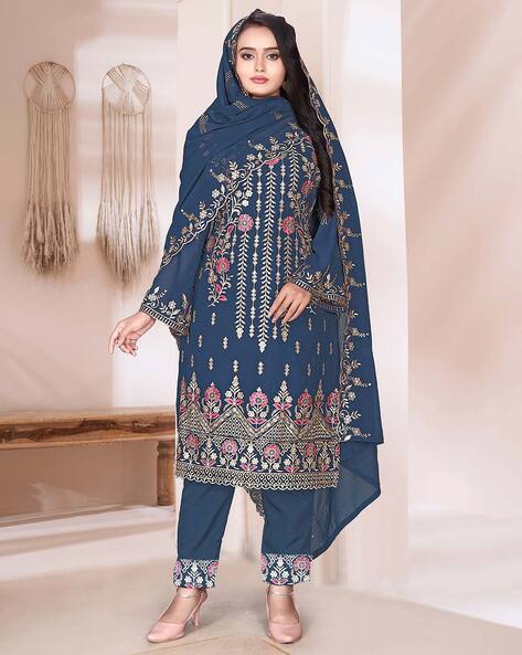 Women Embroidered Semi-Stitched Dress Material Price in India