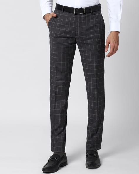 Men Checked Mid-Rise Formal Trousers