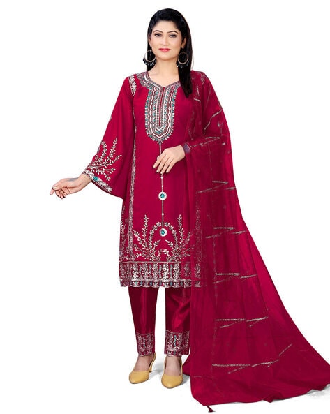 Women Embroidered Semi-Stitched Dress Material Price in India