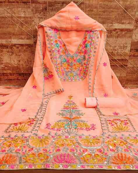 Women Embroidered Unstitched Dress Material Price in India