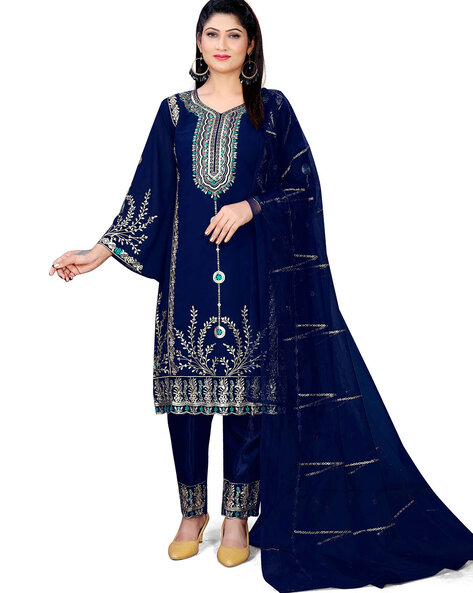 Women Embroidered Semi-Stitched Dress Material Price in India