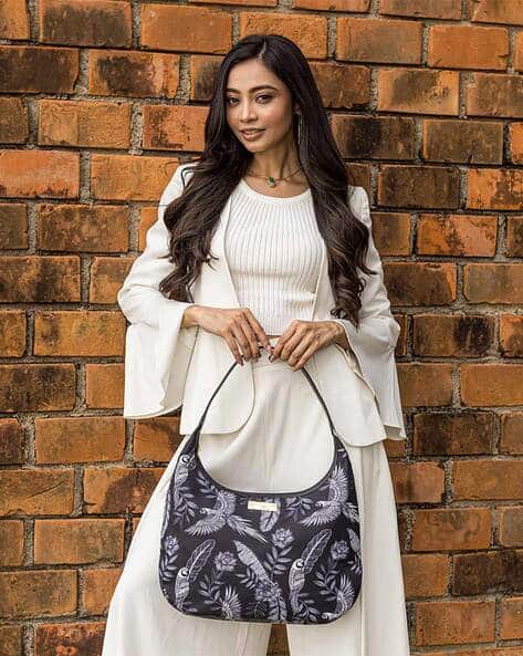 Women Floral Print Tote Bag with Zip-Closure