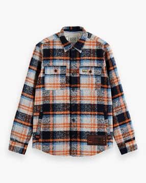 scotch & soda Men Checked Relaxed Fit Shirt with Flap Pockets-picture-28