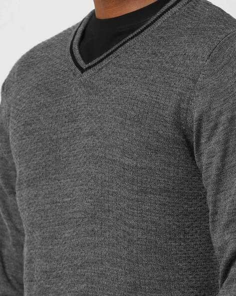 Grey Gents Sweater Online Men Regular Fit V-Neck Pullover