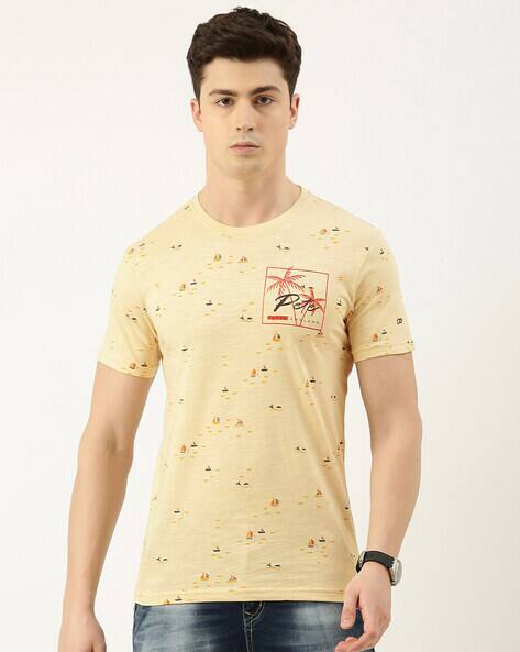 PETER ENGLAND CASUALS Men Nautical Print Slim Fit Crew-Neck T-Shirt