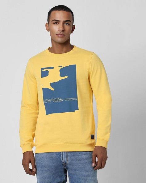 Men Graphic Print Slim Fit Crew Neck Sweatshirt