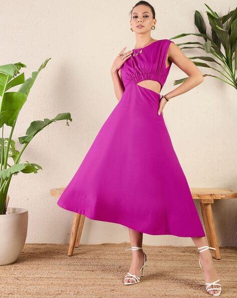white christmas dresses Lecia Hollyhock A-Line Cut-Out Crepe Midi Dress in Black main image 1