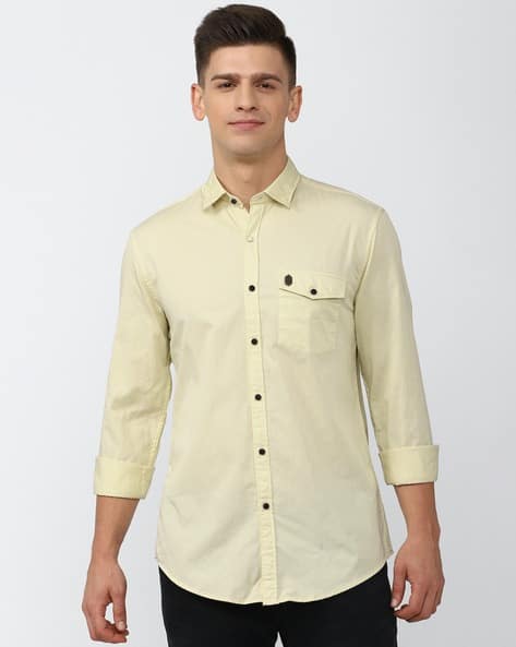 full sleeve light yellow mens shirt
