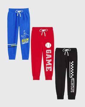 kuchipoo Pack of 3 Typographic Print Joggers with Drawstring Waist-picture-1