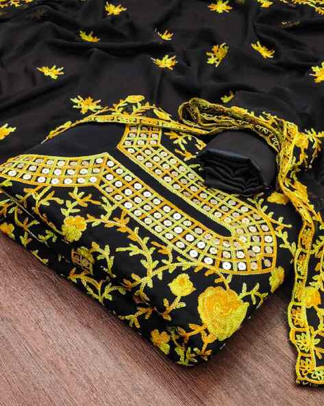 Women Embroidered Unstitched Dress Material Price in India