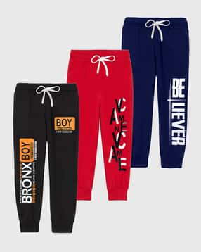 kuchipoo Pack of 3 Typographic Print Joggers with Drawstring Waist-picture-29