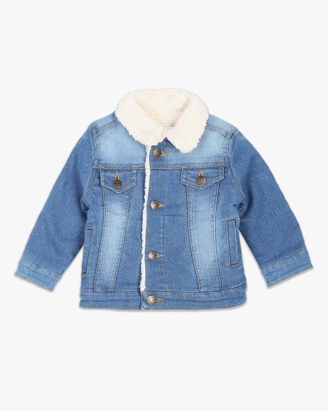 Boys denim jacket with fur collar best sale