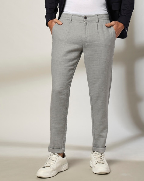 Men Cropped Fit Flat-Front Chinos