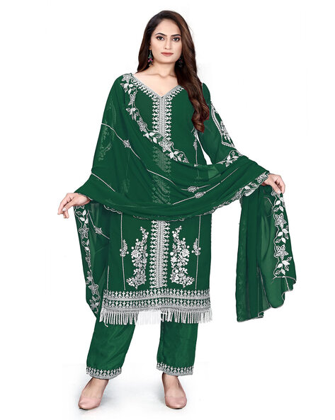 Women Embroidered Semi-Stitched Dress Material Price in India