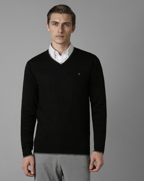 Men Regular Fit Pullover with Ribbed Hem