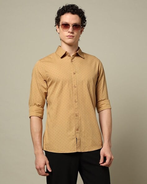 Men Micro Print Slim Fit Shirt