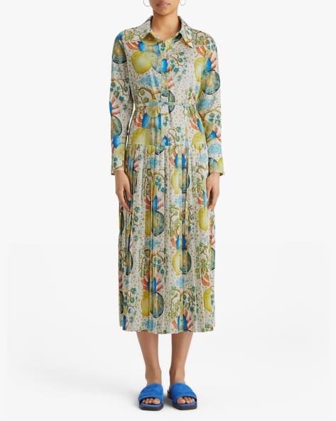 SCOTCH & SODA Embassy Print Pleated Maxi Shirt Dress