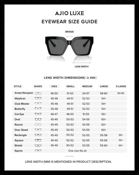 Eyewear Wayfarer Sunglasses Size Chart Guide Ray Ban Glass Size