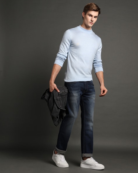 Men Stone-Wash Regular Straight Fit Jeans