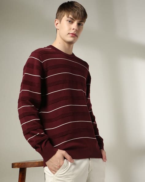 Men Striped Slim Fit Crew-Neck Sweater