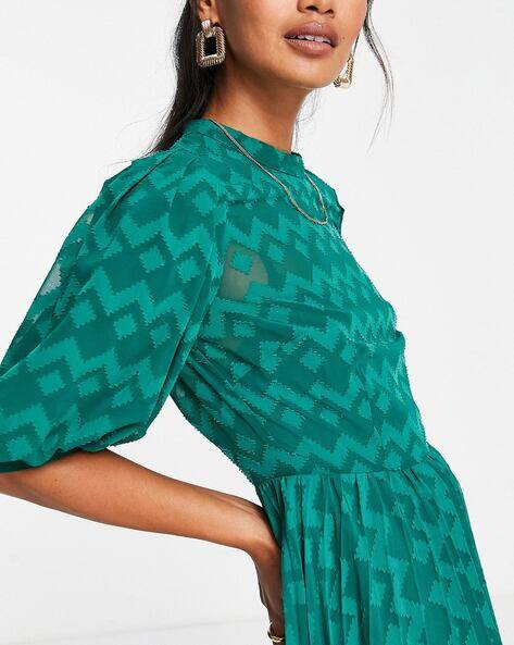 asos green chevron dress Price History of DESIGN Women Print Puff Sleeve Fit & Flare from Ajio 2191_4352436 sparkle maxi dress