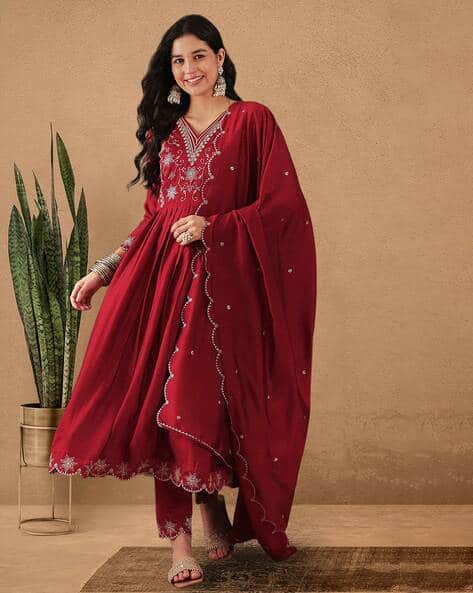 Buy Maroon Kurta Suit Sets for Women by Nyrika Online