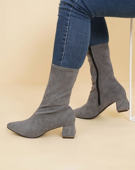 Grey mid calf boots hotsell