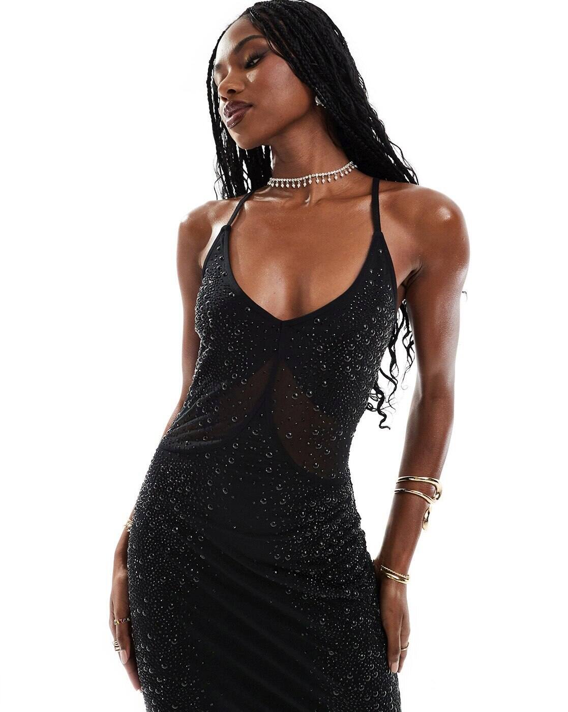 asos design asymmetric neck contoured mesh midi dress in black ASOS DESIGN asymmetric neck contoured mesh midi dress in white