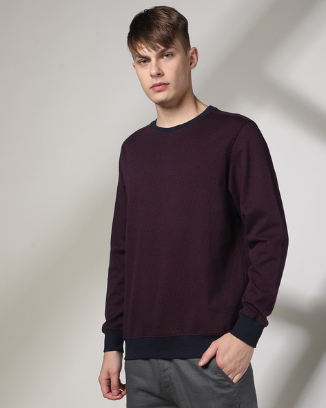 Men Jacquard Knit Crew-Neck Sweatshirt