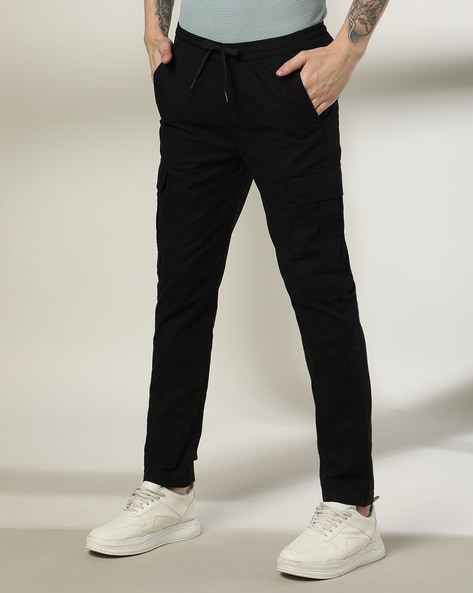 Men Slim Fit Cargo Trousers with Drawstring