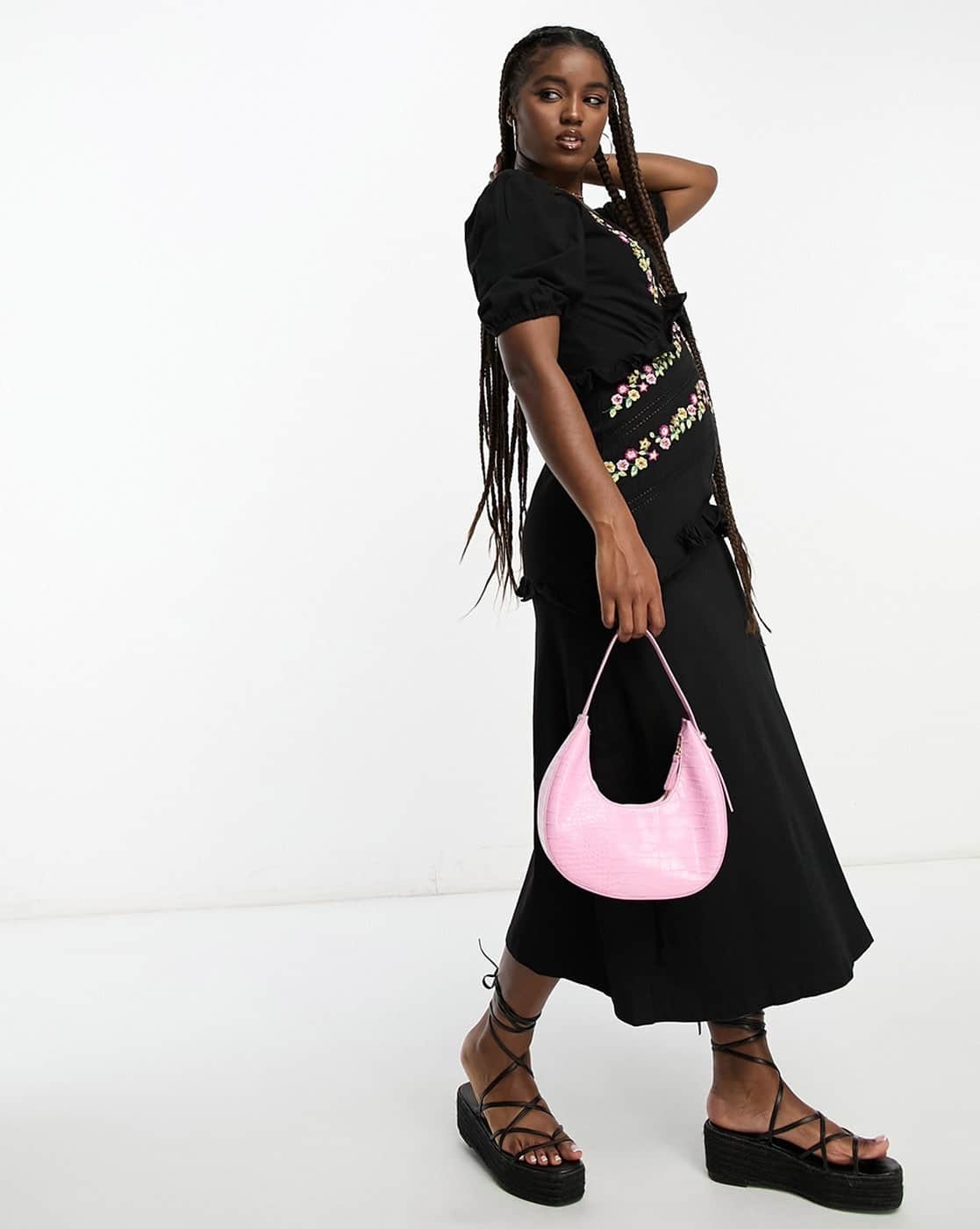 Buy ASOS DESIGN Women Embroidered V-Neck Midi Dress Online