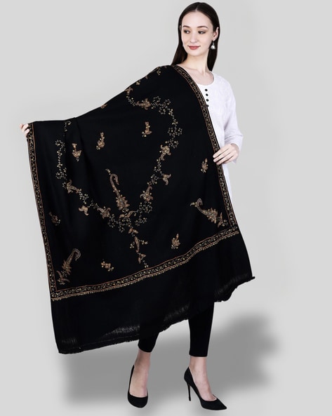 Women Paisley Embroidered Wool Shawl Price in India