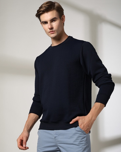 Men Geometric Knit Slim Fit Sweatshirt