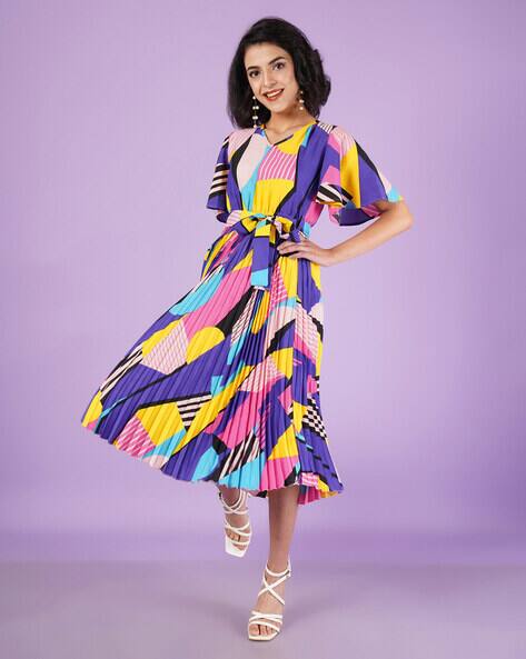 slim fit dress slacks Multi Strap Flare Dress-Sapphire Blue Rainbow